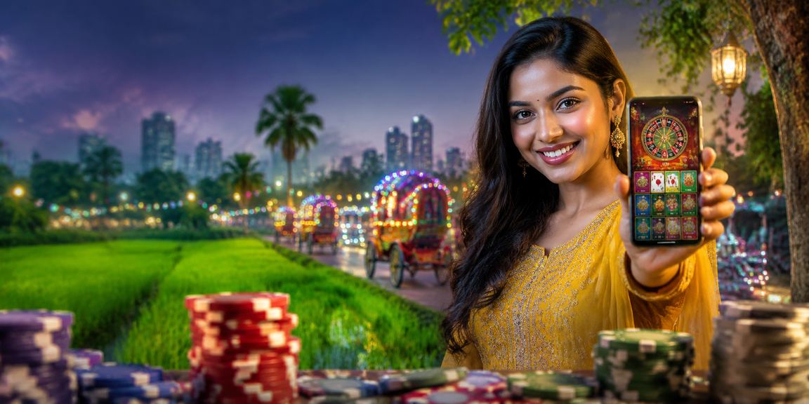 ঢাকায় রিকশার পাশে একজন ব্যবহারকারী মোবাইলে ক্যাসিনো প্রোমোশন দেখছেন
